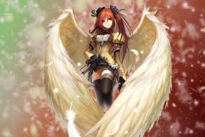 anime girls, Red eyes, Wings
