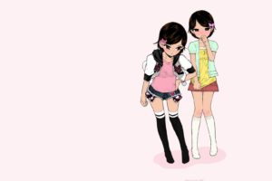 anime, Twins, Short hair, Embarrassed, Short skirt, Shorts, Minasuki Popuri, Manga, Anime girls, Stockings