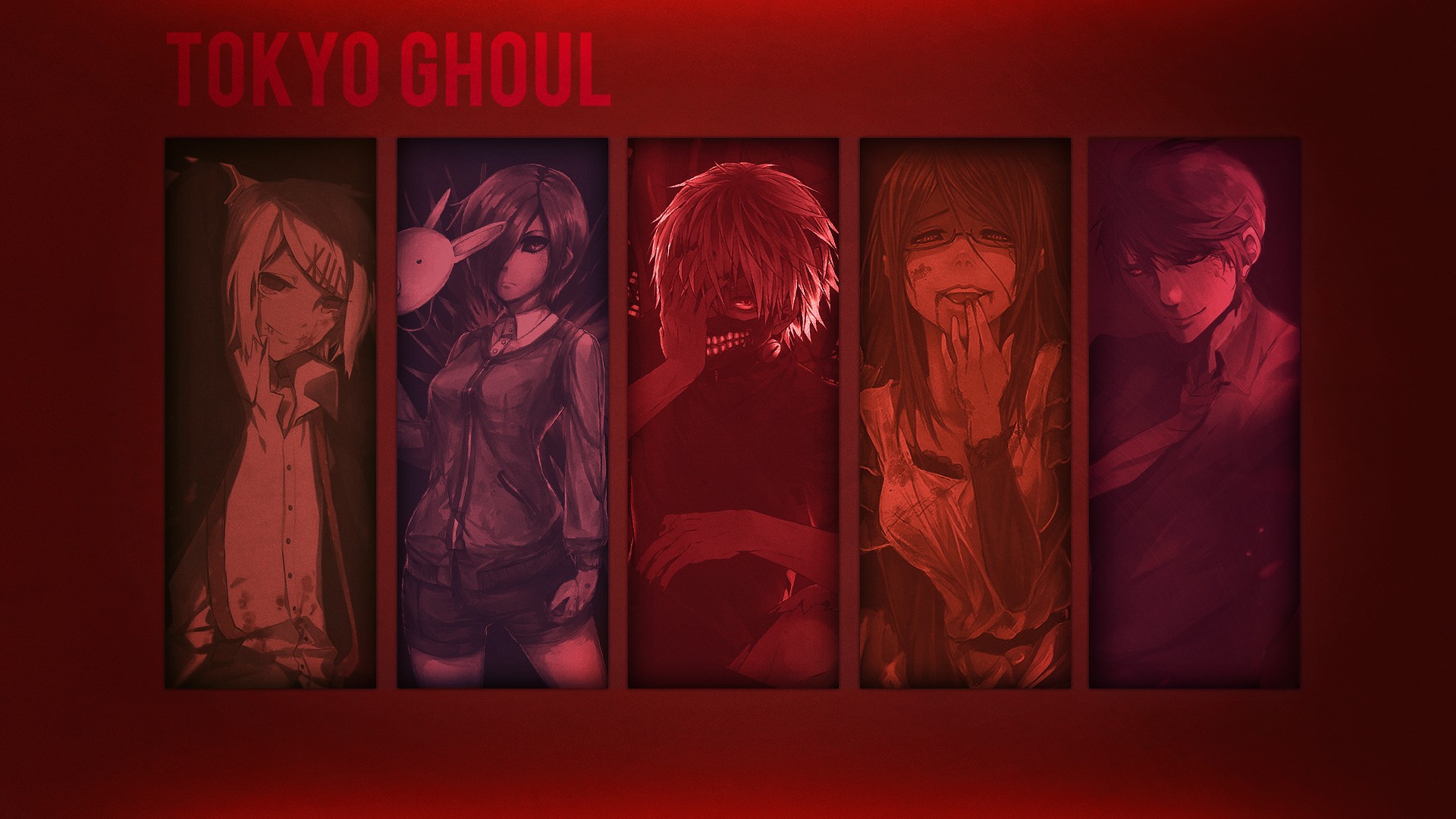 Tokyo Ghoul, Kaneki Ken, Kirishima Touka, Kamishiro Rize, Tsukiyama Shuu, Suzuya Juuzou Wallpaper