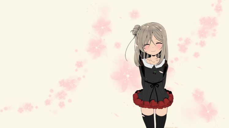 anime, Hanami, Long hair, Sangatsu Sanichi, Short skirt, Stockings, Cherry blossom HD Wallpaper Desktop Background