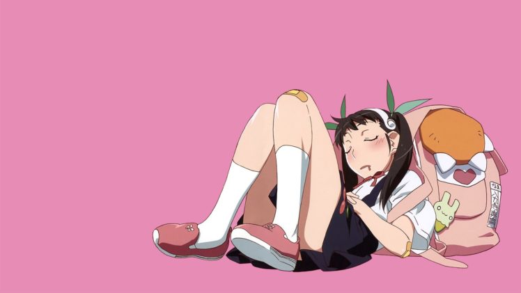 Monogatari Series, Hachikuji Mayoi, Anime girls, Pink background HD Wallpaper Desktop Background