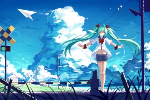 Hatsune Miku, Clouds, Railway, Vocaloid