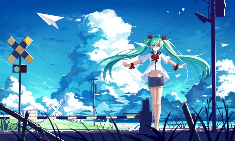 Hatsune Miku, Clouds, Railway, Vocaloid HD Wallpaper Desktop Background