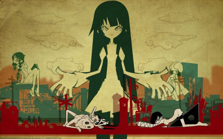 graffiti, Anime, Monogatari Series, Senjougahara Hitagi, Kanbaru Suruga, Hachikuji Mayoi, Sengoku Nadeko, Hanekawa Tsubasa HD Wallpaper Desktop Background
