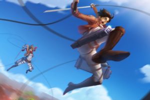 Shingeki no Kyojin, Mikasa Ackerman, Eren Jeager, Jumping