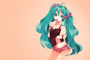 Hatsune Miku, Anime girls, Turquoise hair, Twintails, Simple background, Nighties, Turquoise eyes, Long hair