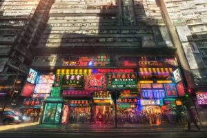 city, Neon light, Anime, Apartments