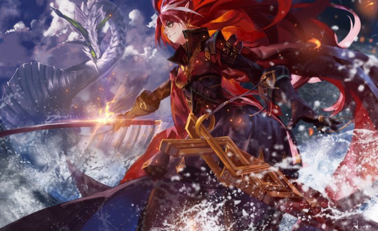 dragon, Sword, Katana, Pixiv Fantasia HD Wallpaper Desktop Background