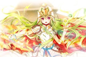 Puzzle  Dragons, Armor, Anime girls, Green hair