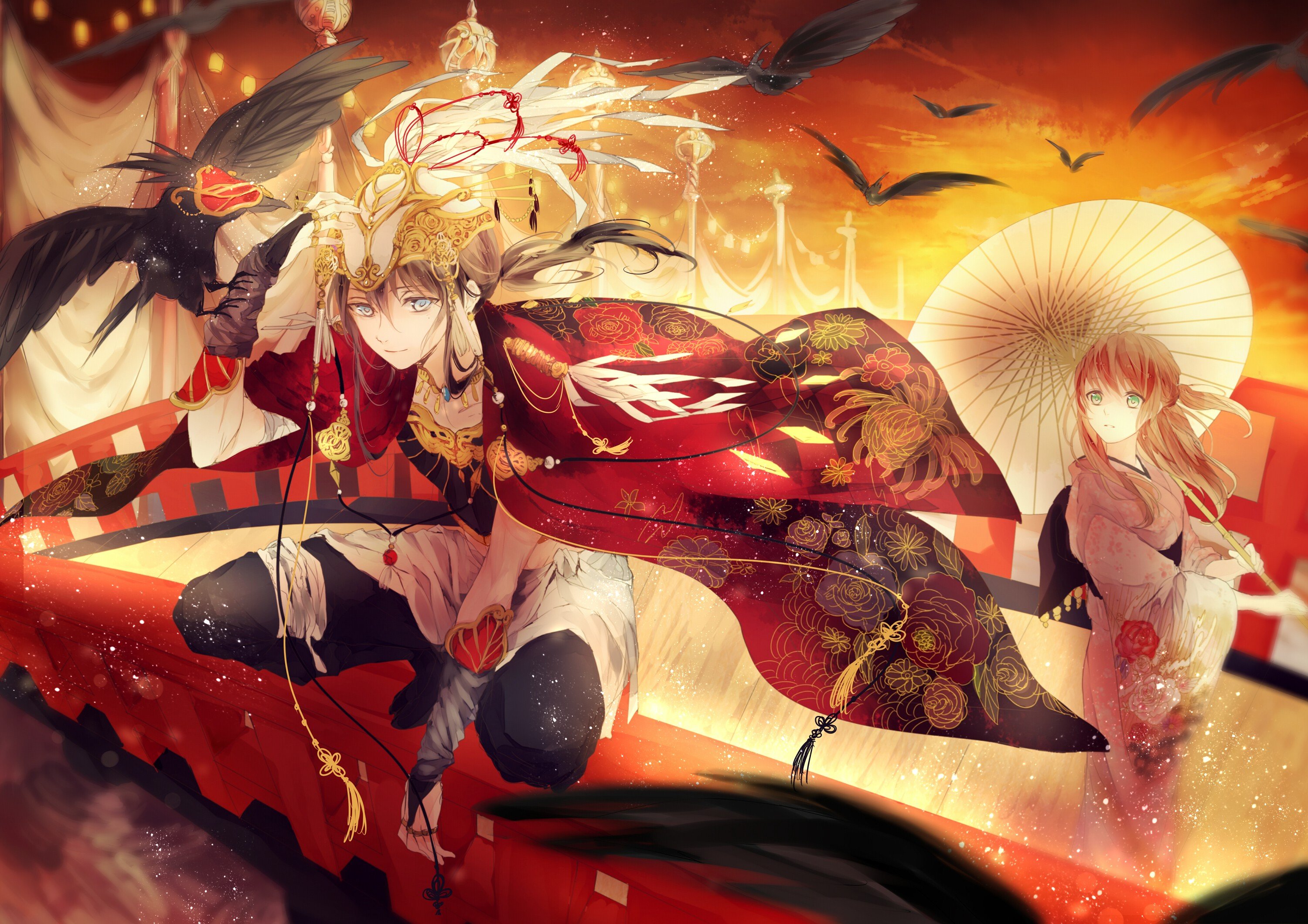 traditional clothing, Birds, Umbrella, Crow Wallpaper