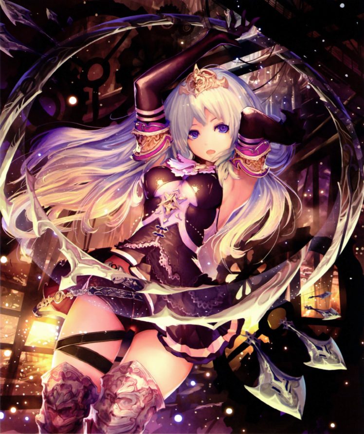 Shingeki no Bahamut, Armor, White hair, Purple eyes, Anime girls HD Wallpaper Desktop Background