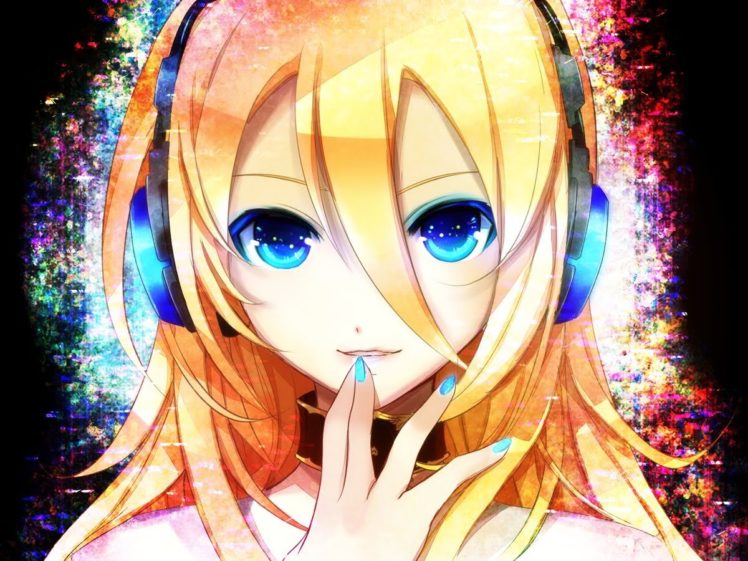 anime girls, Blue eyes, Headphones, Blonde, Vocaloid, Lily (Vocaloid) HD Wallpaper Desktop Background