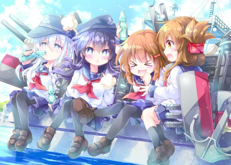 Kantai Collection, Akatsuki (KanColle), Hibiki (KanColle), Ikazuchi (KanColle), Inazuma (KanColle), Anime girls, Anime, School uniform HD Wallpaper Desktop Background