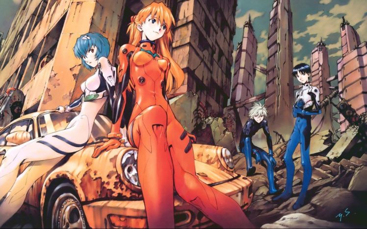 Neon Genesis Evangelion, Asuka Langley Soryu, Ayanami Rei, Ikari Shinji, Kaowru Nagisa, Anime girls, Futuristic, Anime, Ikari Gendo HD Wallpaper Desktop Background