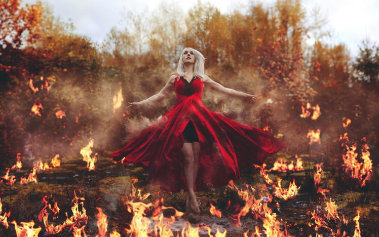 fire, Dress, Girls, Witch, Fantasy, Emmanuelle HD Wallpaper Desktop Background