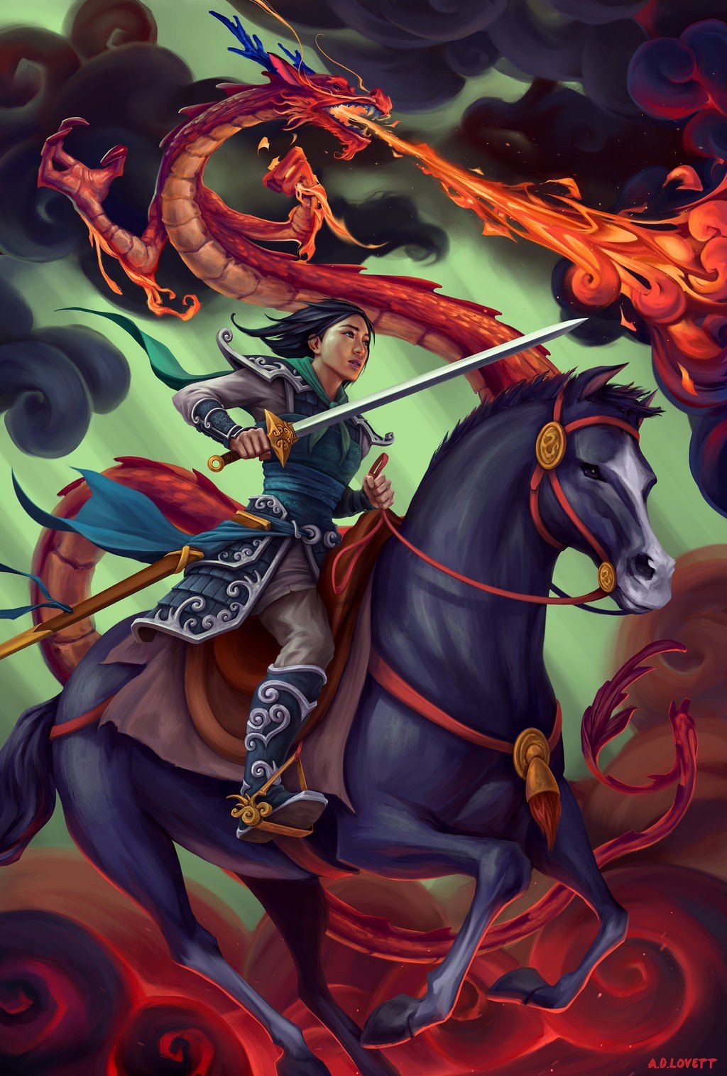 Mulan, Dragon, Sword, Horse Wallpaper