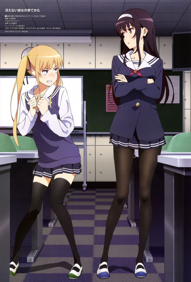 anime girls, Anime, Saenai Heroine no Sodatekata, Kasumigaoka Utaha, Sawamura Eriri Spencer, School uniform, Scanned image HD Wallpaper Desktop Background