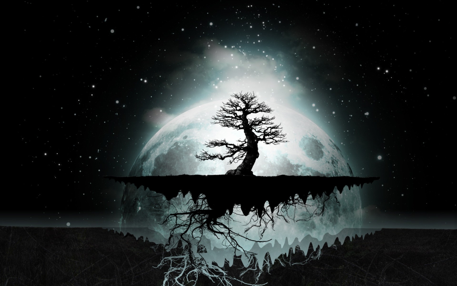 Abstract Trees Dark Night Stars Moon Digital Art Artwork Night Sky Wallpapers Hd Desktop And Mobile Backgrounds
