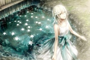 NieR, Yonah (Nier), Water, Flowers, Flower in hair, White dress, Ribbon, Anime girls, Anime