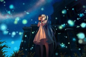 anime girls, Vocaloid, Hatsune Miku, Stars, Night