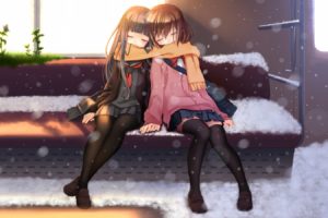 anime girls, Original characters, Snow