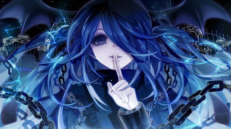 blue eyes, Blue hair, Chains, Long hair, Anime, Anime girls, S4 League, Ophelia (S4 League) HD Wallpaper Desktop Background