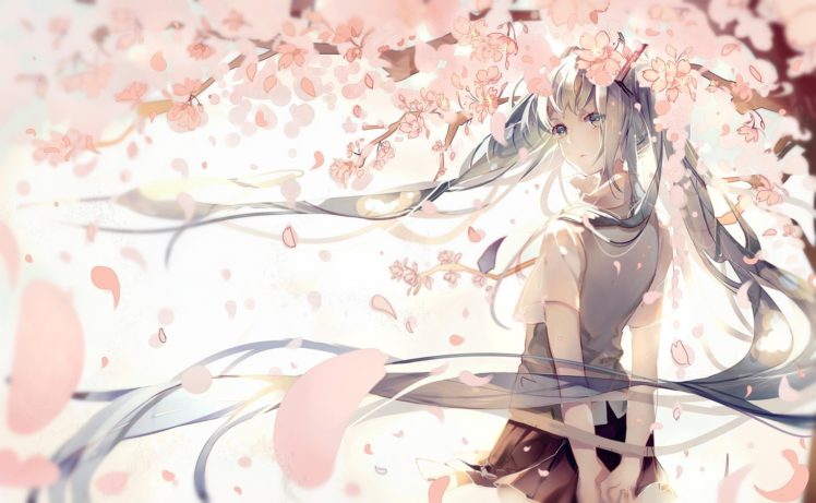 Hatsune Miku, Vocaloid, Cherry blossom HD Wallpaper Desktop Background