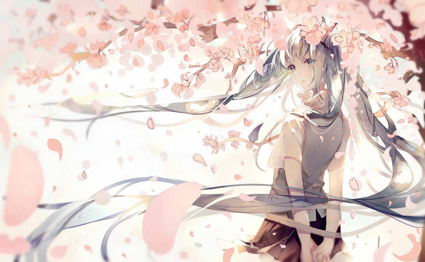 Hatsune Miku, Vocaloid, Cherry blossom Wallpaper