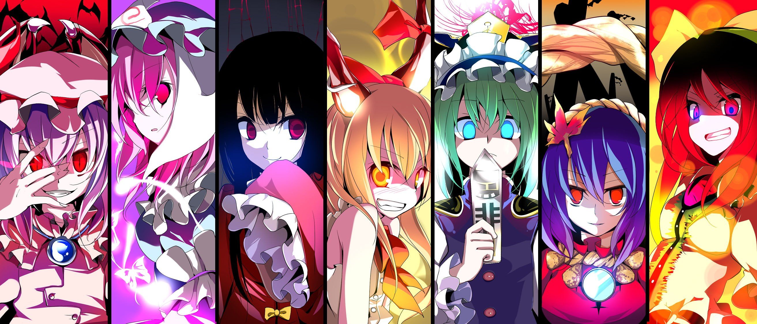 Touhou, Remilia Scarlet, Houraisan Kaguya, Ibuki Suika, Reiuji Utsuho, Saigyouji Yuyuko, Shiki Eiki, Yasaka Kanako Wallpaper