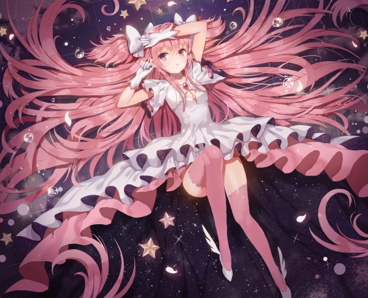 Mahou Shoujo Madoka Magica, Kaname Madoka, Stars, Thigh highs, Dress, Long hair HD Wallpaper Desktop Background
