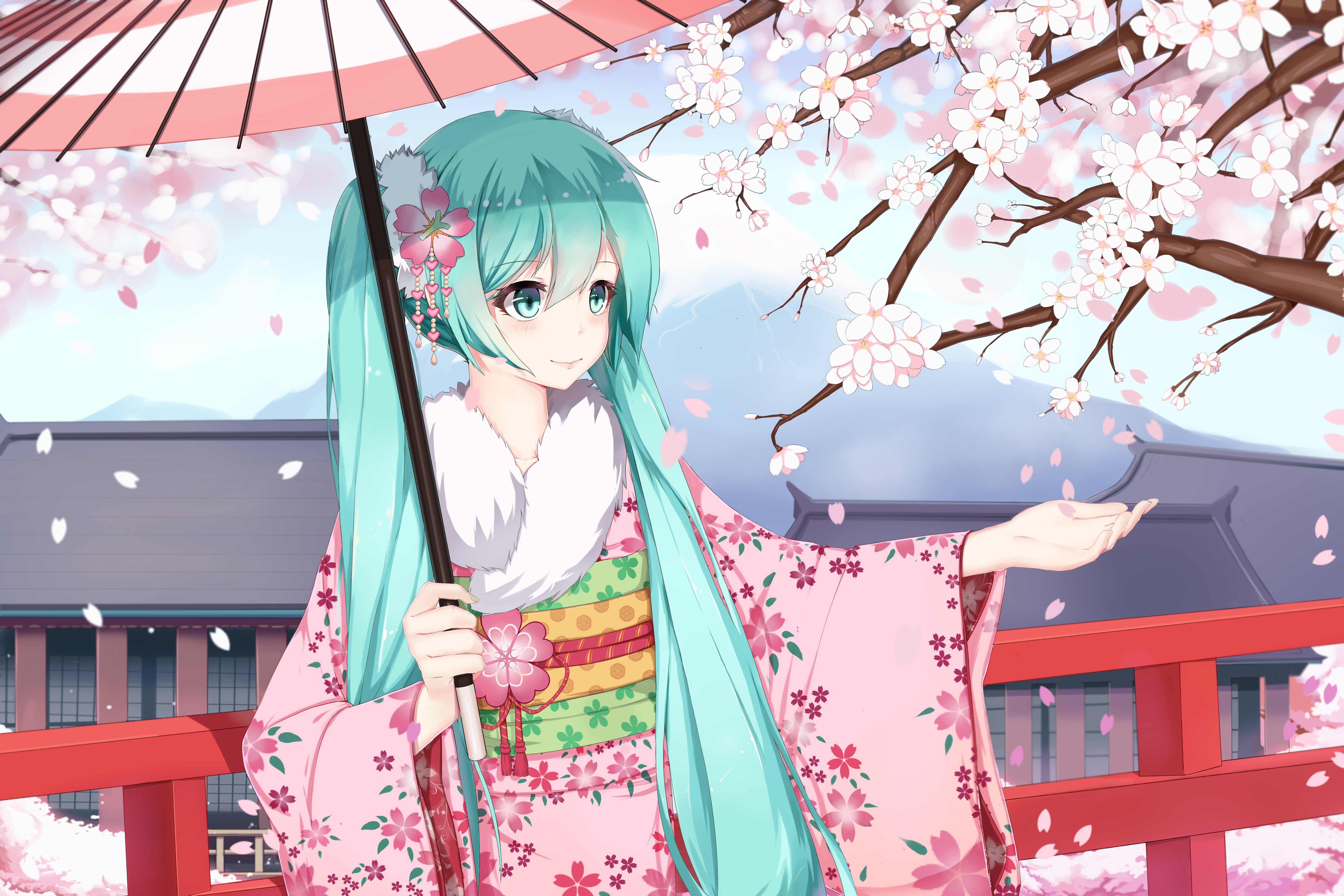 anime girls, Long hair, Hatsune Miku, Vocaloid, Cherry blossom Wallpaper