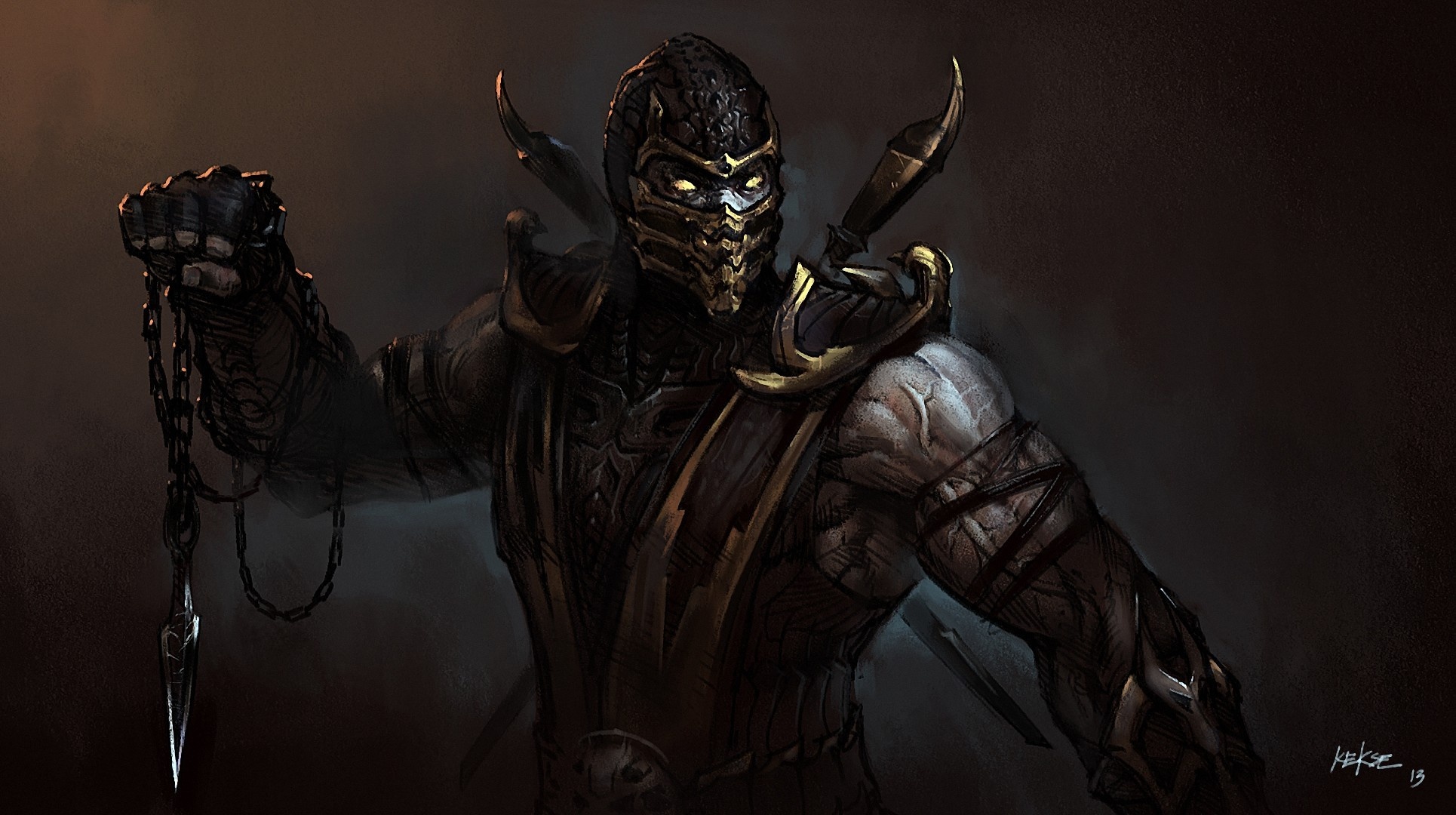 art, Chain, Mask, Druschie, Scorpion, Mortal, Kombat, Warrior, Fantasy Wallpaper