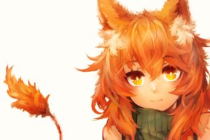 anime, Fox girl, Orange eyes, Orange hair