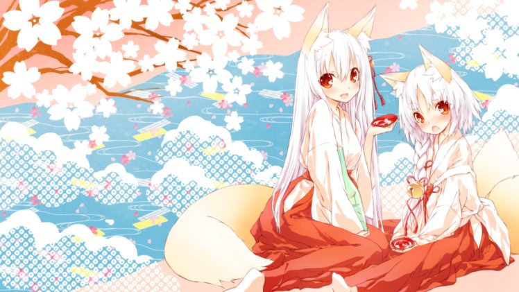 fox girl, Animal ears, Shrine maidens, Miko, Tail, Original characters
