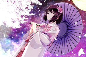 Oshiro Project, Original characters, Japanese clothes, Traditional clothing, Short hair, Umbrella, Anime girls, Ribbon