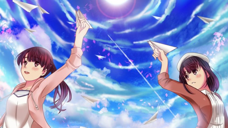 Saenai Heroine no Sodatekata, Kato Megumi, Sky, Anime, Anime girls, Clouds, Paper planes HD Wallpaper Desktop Background