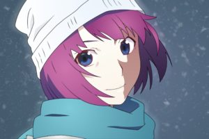 blue eyes, Purple hair, Snow, Anime, Anime girls, Anime vectors, Senjougahara Hitagi