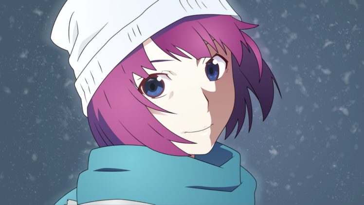 blue eyes, Purple hair, Snow, Anime, Anime girls, Anime vectors, Senjougahara Hitagi HD Wallpaper Desktop Background