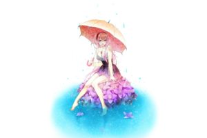 umbrella, Rain, Flowers, Vocaloid, Megurine Luka