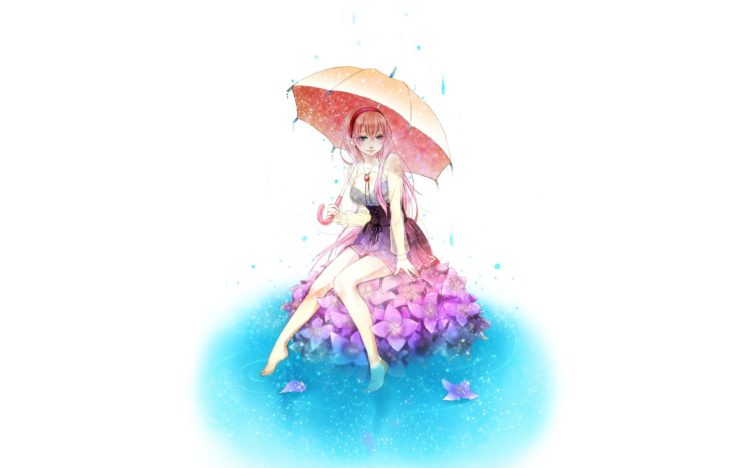 umbrella, Rain, Flowers, Vocaloid, Megurine Luka HD Wallpaper Desktop Background