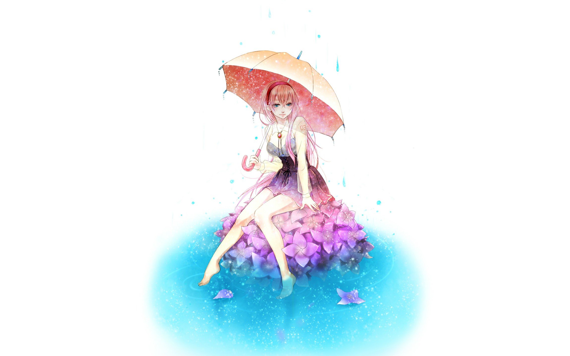 umbrella, Rain, Flowers, Vocaloid, Megurine Luka Wallpaper