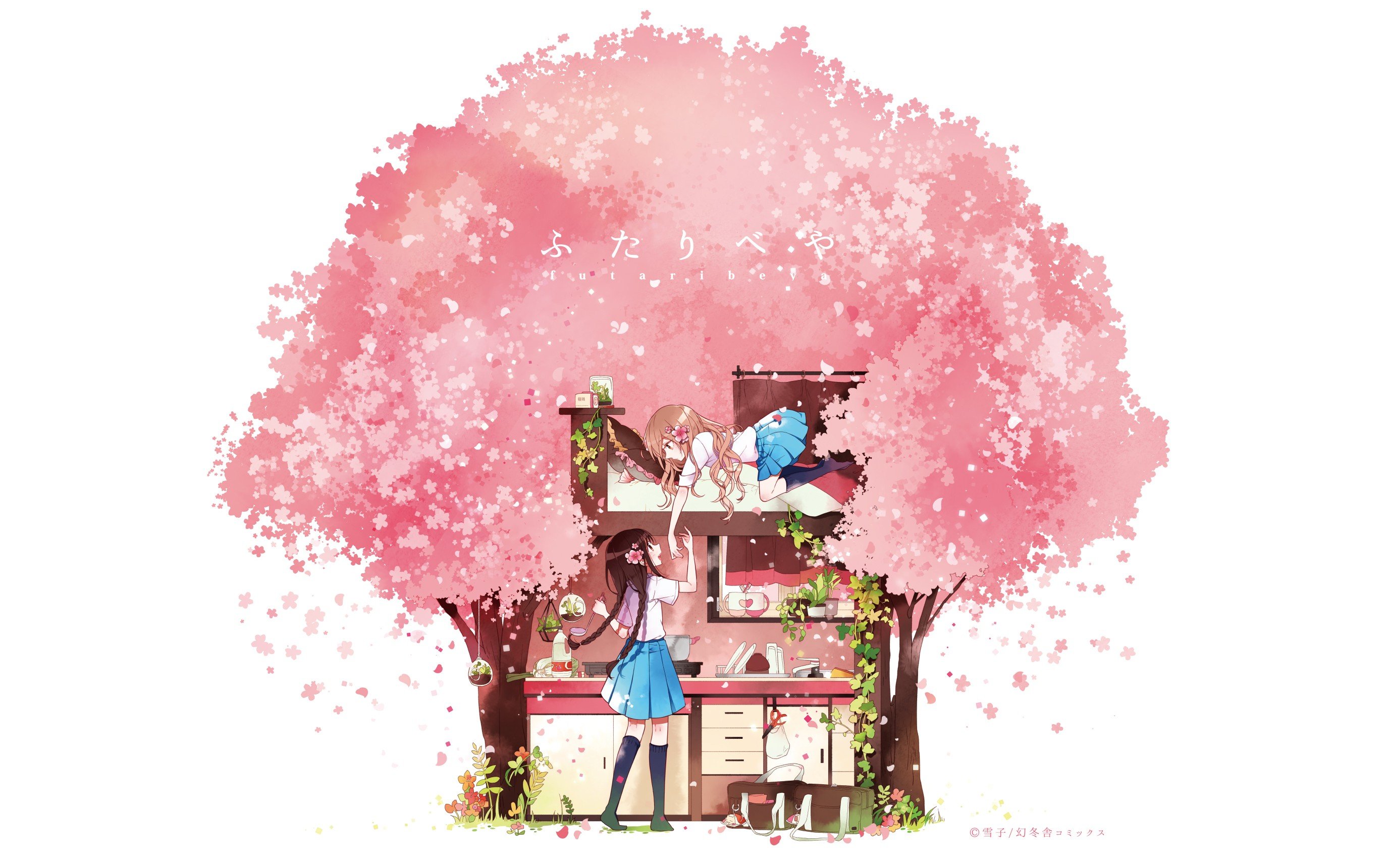 cherry blossom, School uniform, Skirt Wallpaper