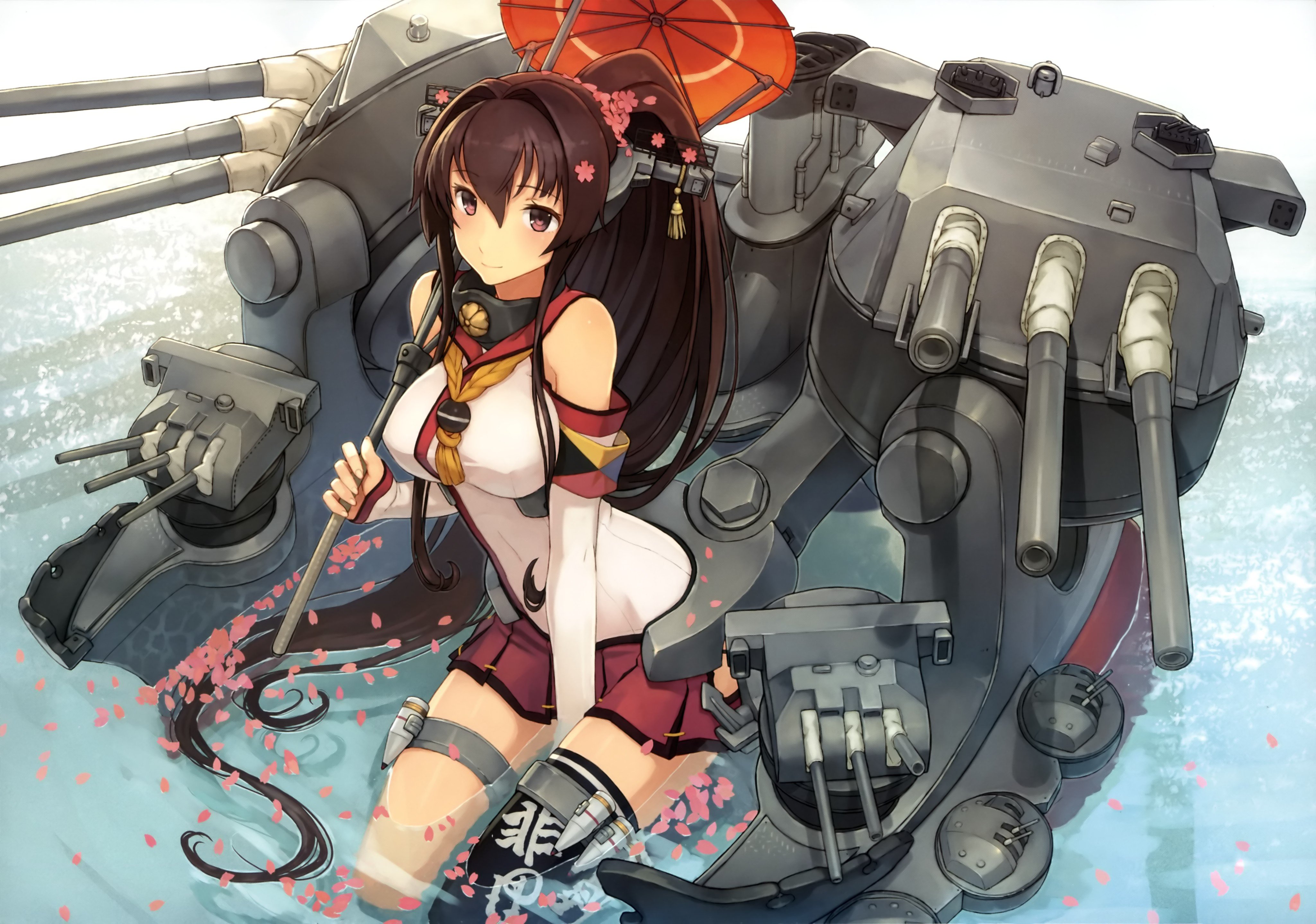 video games, Anime girls, Kantai Collection, Kanji, Smiling, Skirt, Ponytail Wallpaper