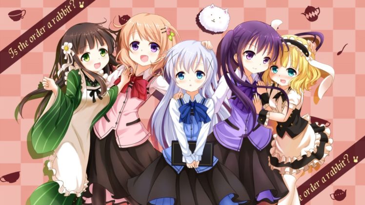 anime, Gochuumon wa Usagi Desu ka?, Hoto Kokoa, Ujimatsu Chiya, Kafuu Chino, Tedeza Rize, Kirima Sharo HD Wallpaper Desktop Background