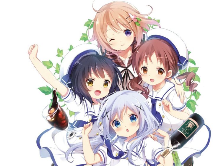 Gochuumon wa Usagi Desu ka?, Anime girls, Kafuu Chino, Hoto Kokoa, Natsu Megumi HD Wallpaper Desktop Background