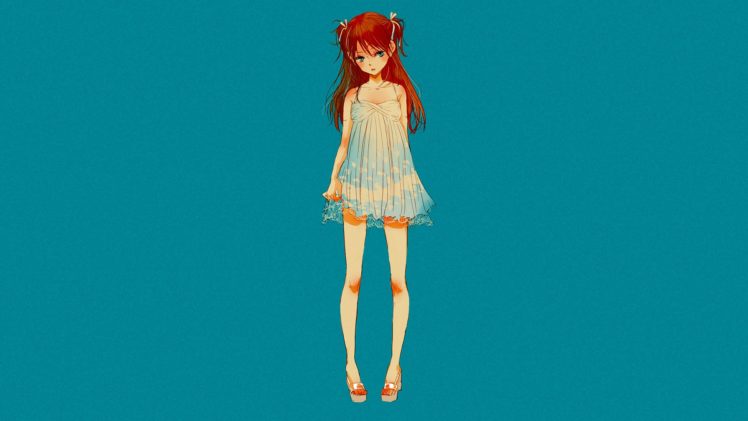 anime, Anime girls, Neon Genesis Evangelion, Asuka Langley Soryu, Simple background, Dress HD Wallpaper Desktop Background