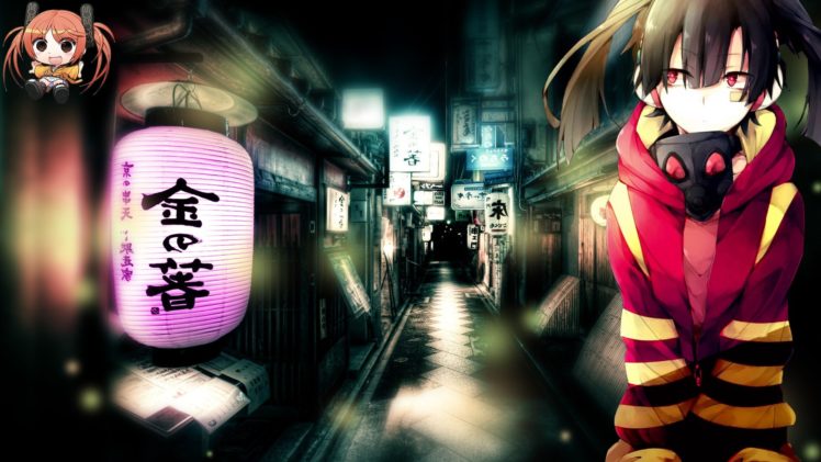 anime girls, Aihara Enju, Road, Red eyes, Motion blur, Lamps HD Wallpaper Desktop Background