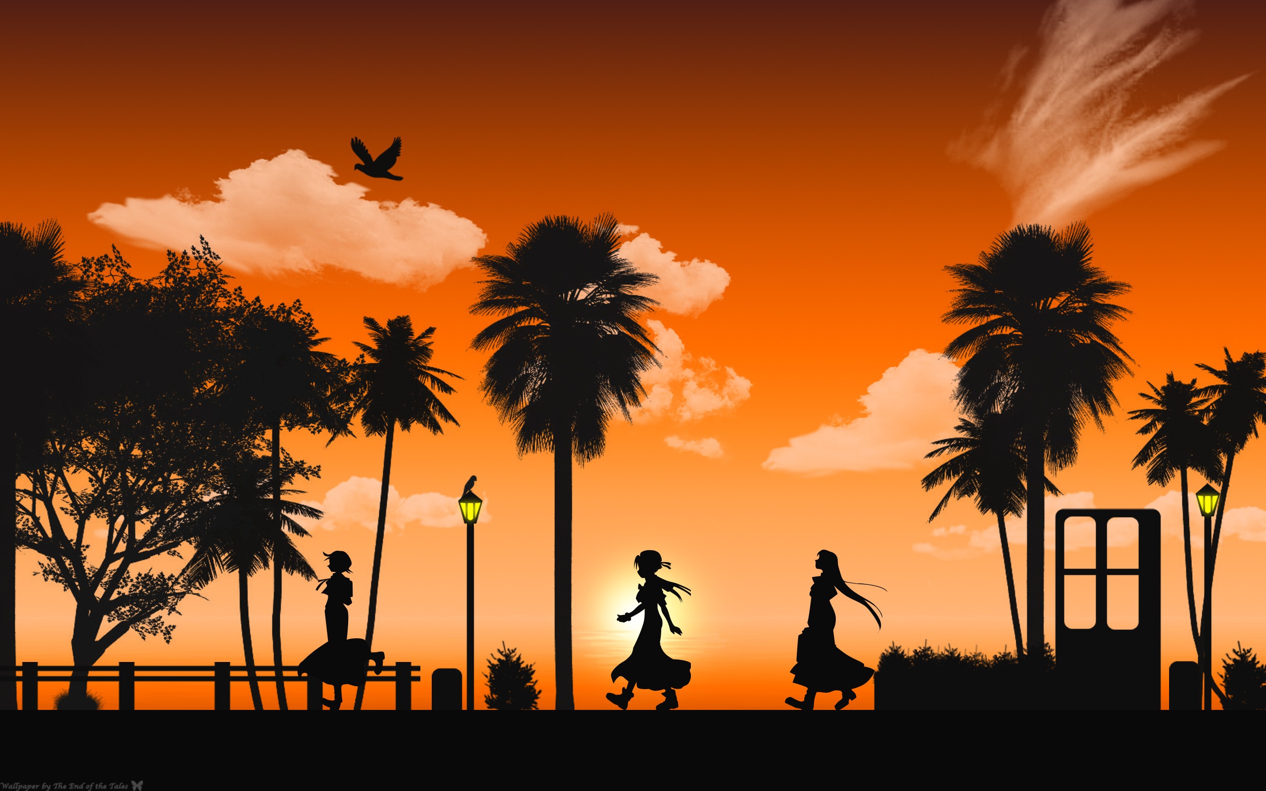 anime girls, Sunset Wallpaper