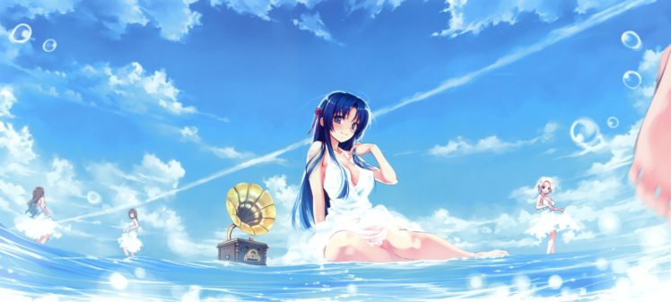 Deep Blue Sky  Pure White Wings, Hanami Mariya, Koga Sayoko, Nakano Hinata, Tsuyazaki Kokage, Clouds, Beach HD Wallpaper Desktop Background