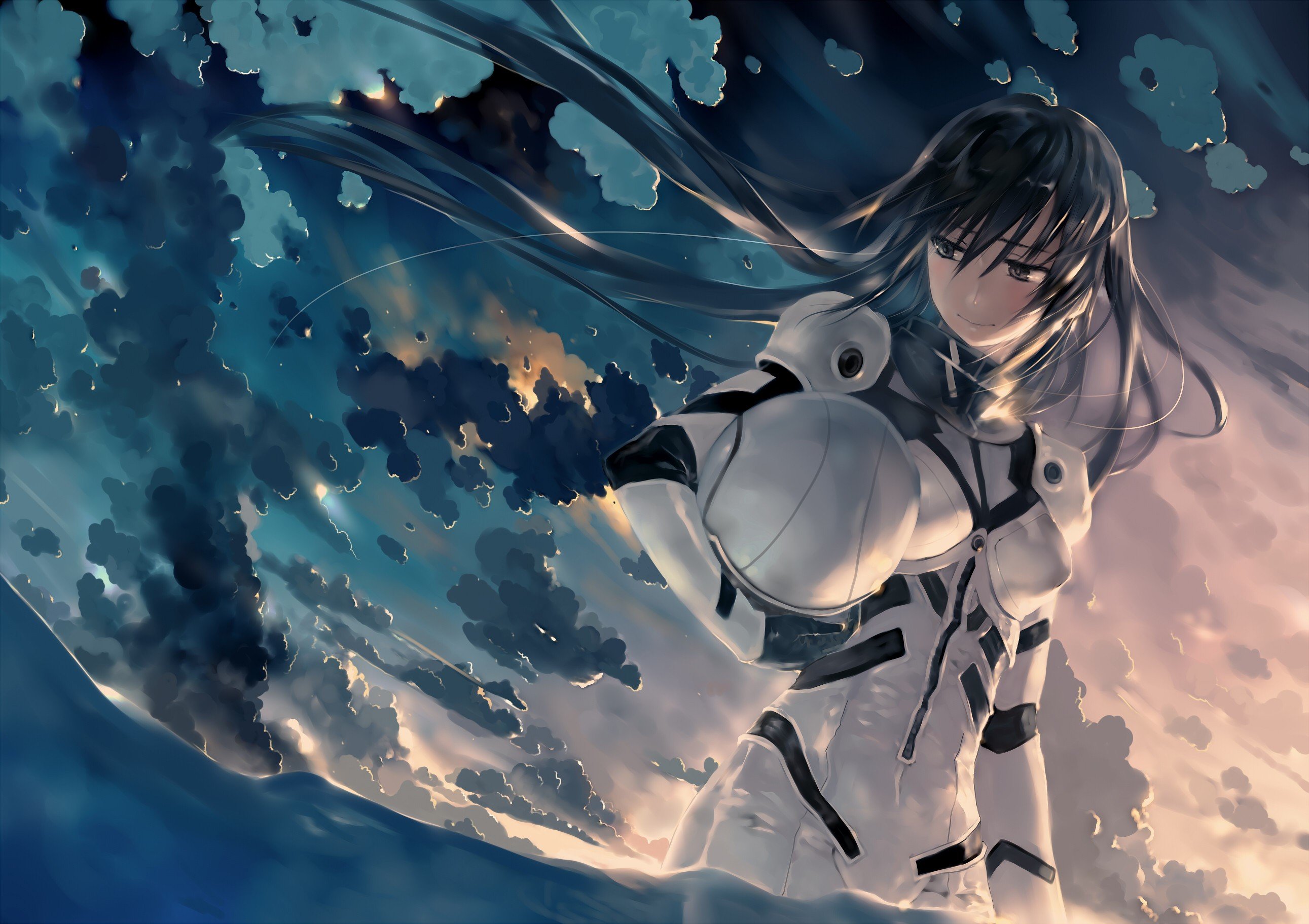 anime, Anime girls, Aqua hair, Clouds, Astronaut Wallpaper